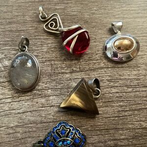 Silver and Red Gemstone Pendant Set